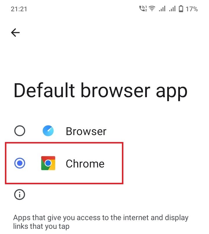 Change Browser settings to Chrome