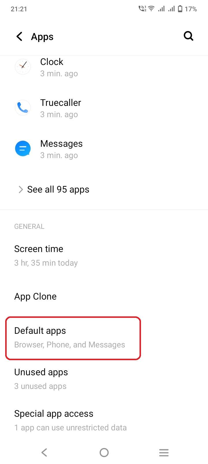 Tap on Default App Settings