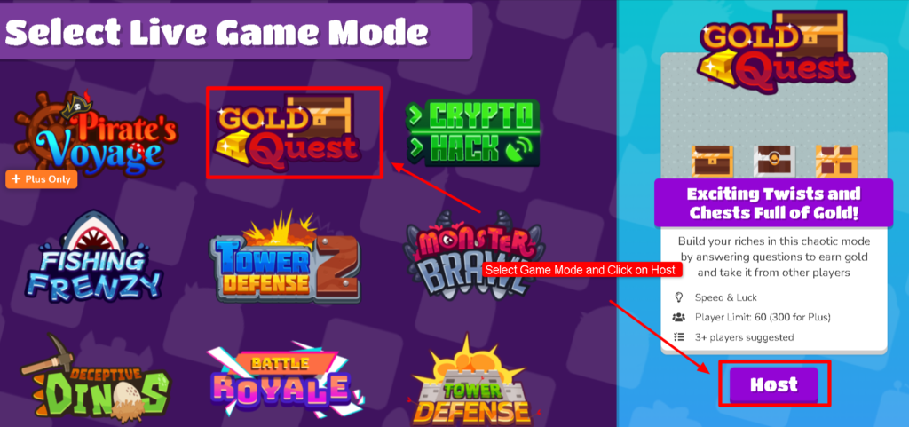 Select Game mode and click on Host