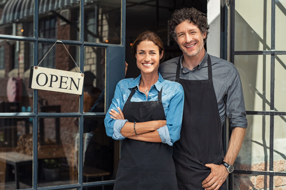 small business with open sign board