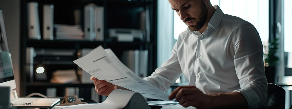A man looks at documents sent via fax API (2)